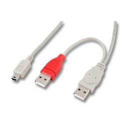 Image of USB2.0 Y-Cable, length 1m, 1x USB B MINI male/2x USB A male - Techtube