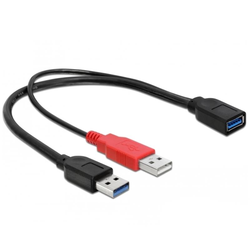 Image of Delock USB 3.0 Y-kabel [1x USB 3.0 stekker A - 1x USB 3.0 bus A] 0.30 m Zwart Vergulde steekcontacten, UL gecertificeerd