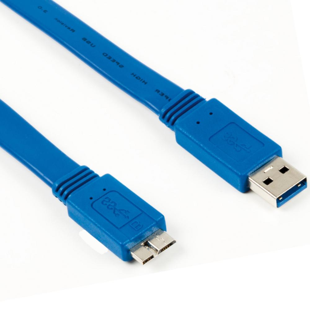 Image of USB 3.0 Kabel A Male - Micro-B Male Plat 2.00 M Blauw