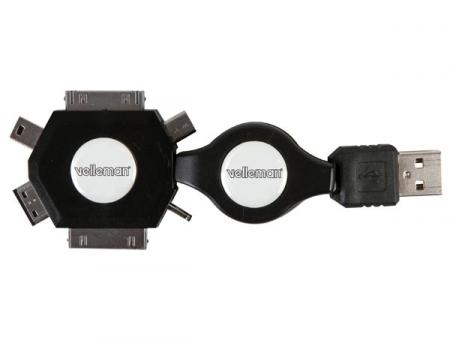 Image of 6-IN-1 ZELFOPROLLENDE USB 2.0-LAADKABEL - MANNELIJK/MANNELIJK - ZWART