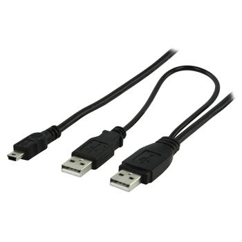 Image of USB 2.0 Kabel 2x A Male - Mini-B Male Rond 1.00 M Zwart