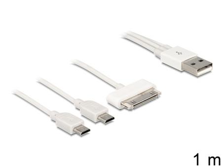 Image of Delock USB Multi Charging Cable 1 x 30 Pin Apple / Samsung, 1 x Mini U