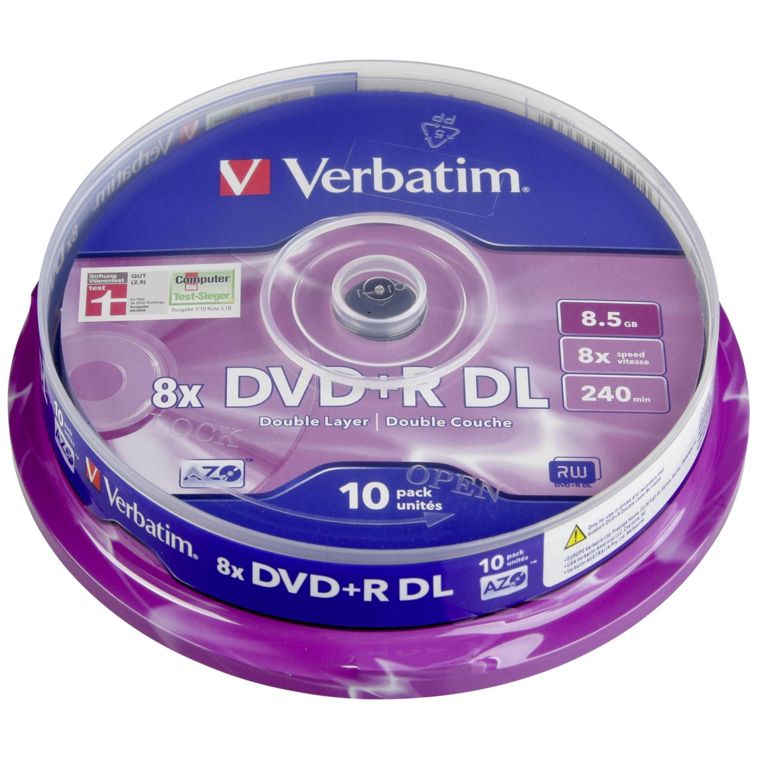 Image of 1x10 Verbatim DVD+R dubbel laags 8x Speed, 8,5GB mat zilver