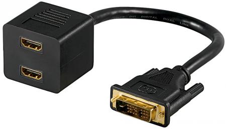 Image of DVI / HDMI Y-adapter [1x DVI-stekker 24+1-polig - 2x HDMI-bus] Zwart Vergulde steekcontacten Goobay