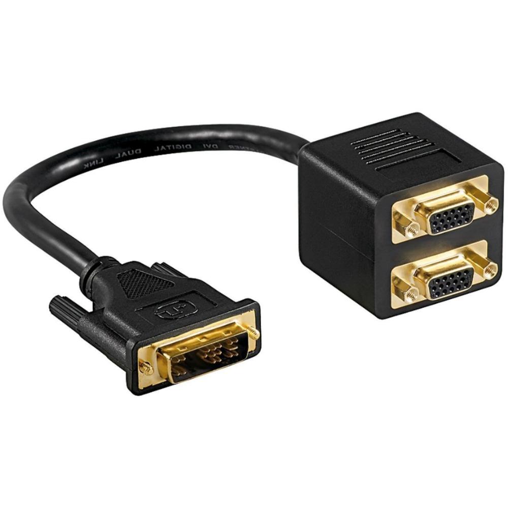 Image of DVI / VGA Y-adapter [1x DVI-stekker 12+5-polig - 2x VGA bus] Zwart Vergulde steekcontacten Goobay