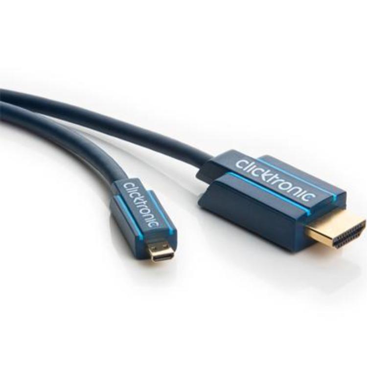 Image of clicktronic HDMI Aansluitkabel [1x HDMI-stekker - 1x HDMI-stekker D micro] 5 m Blauw