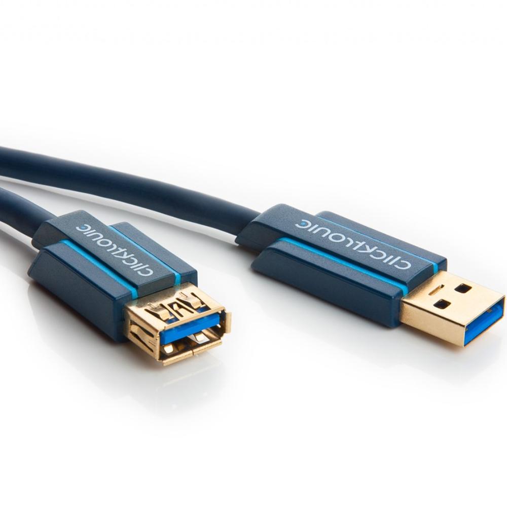 Image of clicktronic USB 3.0 Verlengkabel [1x USB 3.0 stekker A - 1x USB 3.0 bus A] 1.80 m Blauw Vergulde steekcontacten