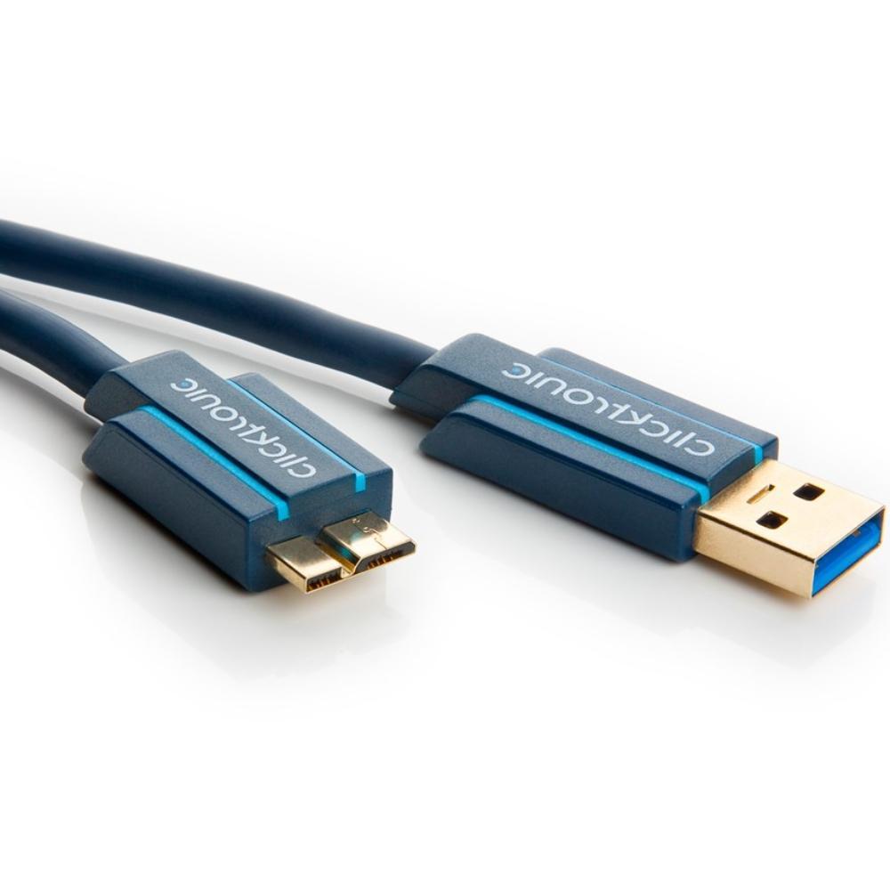 Image of clicktronic USB 3.0 Aansluitkabel [1x USB 3.0 stekker A - 1x USB 3.0 stekker micro B] 3 m Blauw Vergulde steekcontacten