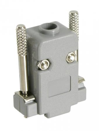 Image of SUB-D-hood 9-poles, plastic grey with long thump screws, packing 100 p