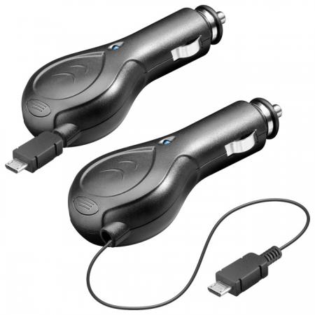 Image of Car charger with retractable cable for Nokia 6500, 8600, Motorola V8,