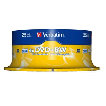 Image of 1x25 Verbatim DVD+RW 4,7GB 4x Speed, Mat zilver