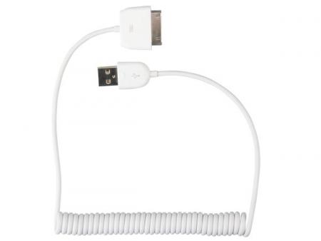 Image of SPIRAALKABEL USB A MANNELIJK naar APPLE® 30-PINS MANNELIJK - WIT - 1,