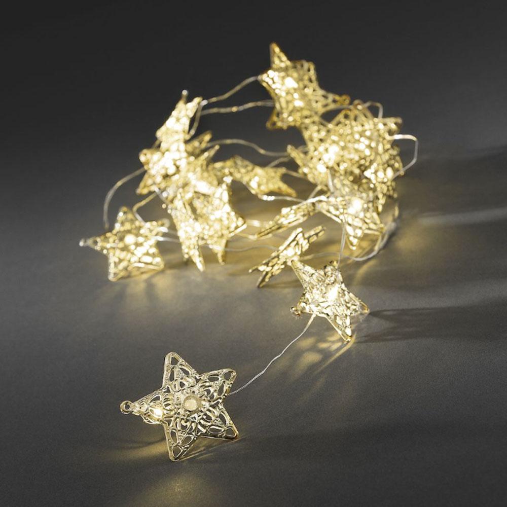 LED Deco lichtsnoer, gouden metaal sterretjes - Konstsmide