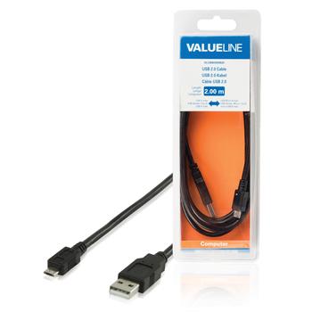 Image of USB 2.0 Kabel A Male - Micro-B Male Rond 2.00 M Zwart