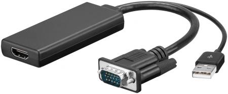 Image of VGA to HDMI adapter cable converts the VGA and audio signals into an H