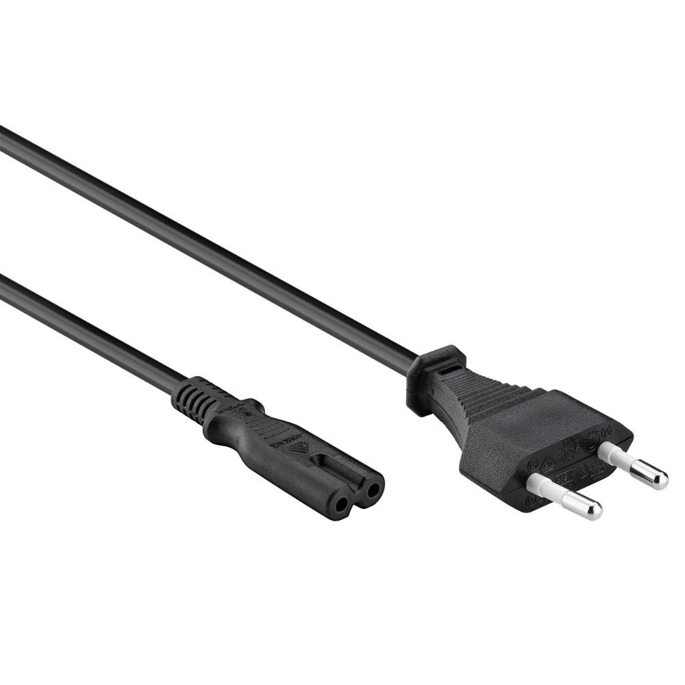 Image of Power cable 0.5m euro plug CEE 7/16 > double nut jack IEC 60320-C7 - Q