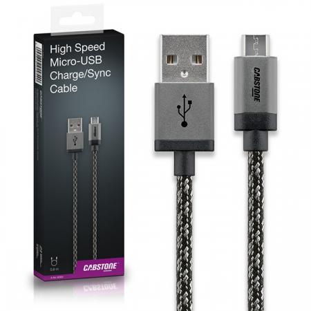 Image of Cabstone USB 2.0 Aansluitkabel [1x USB 2.0 stekker A - 1x USB 2.0 stekker micro-B] 0.60 m Zilver-zwart Gesleeved