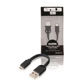 Image of Micro USB 2.0 key chain cable USB A male - Micro USB B male 0.10 m bla