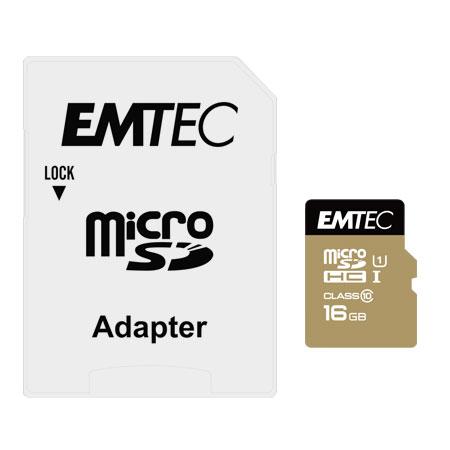 Image of MicroSDHC 16GB EMTEC +Adapter CL10 Gold+ UHS-I 85MB/s Blister - Emtec
