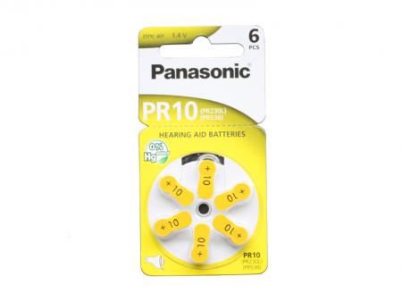 Image of Hearing Aid Battery Panasonic Zinc-Air 0% PR10 Mercury/Hg yellow (6 pc