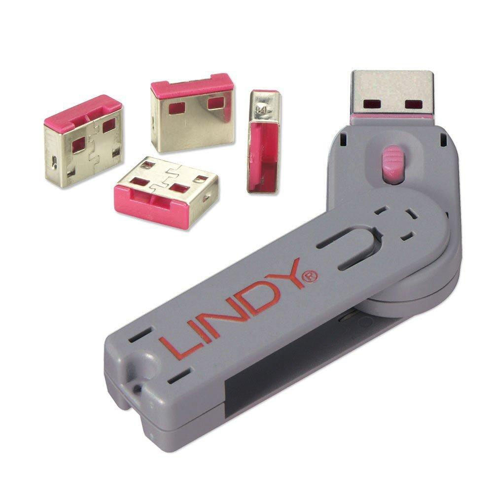 Image of Lindy USB Port Blocker - Pack 4, Colour Code: Pink