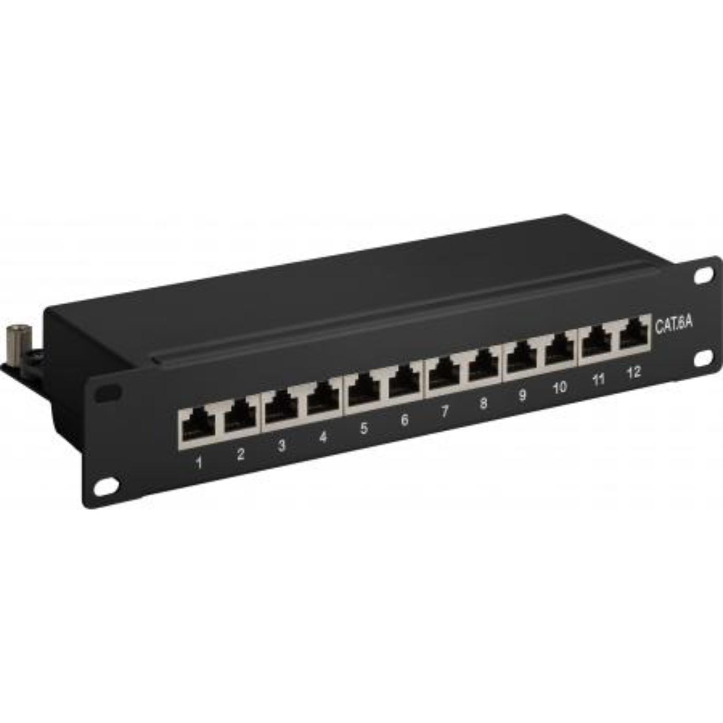 Image of CAT 6a 10inch Patch Panel, 12 Port STP shielded, black - Quality4All