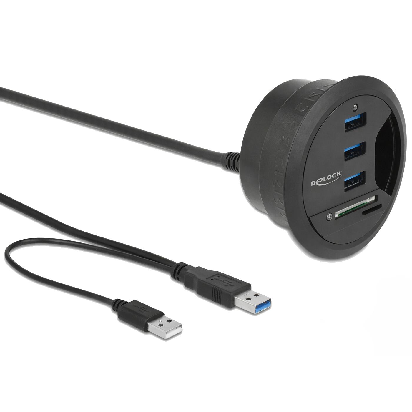 Schreibtisch-Hub mit 3 USB 3.0-Anschlüssen und 2 SD-Kartenleser-Slots