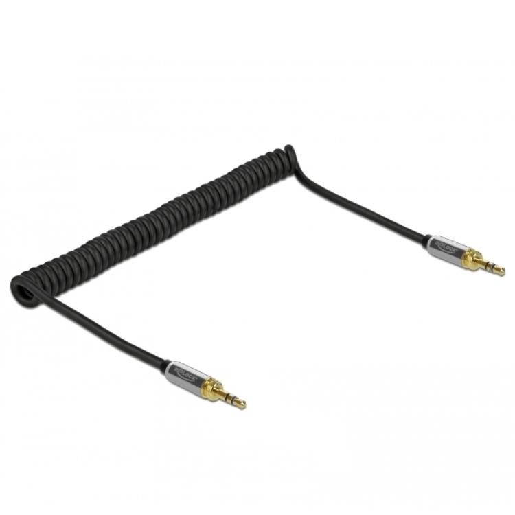 DELOCK 85837 - Klinke 3,5 mm Stecker/Stecker, 2x 6,35mm Adapter, Spiral, 2 m