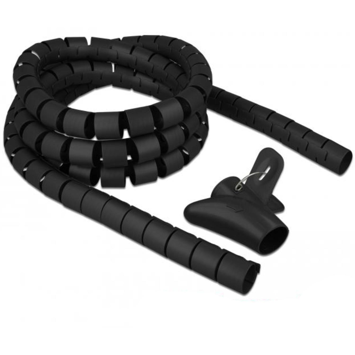 Delock Spiralschlauch mit Aufrollwerkzeug 2,5 m x 30 mm schwarz - Delo
