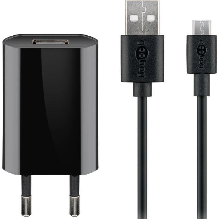 Micro USB Ladeset 1 A Netzteil mit Micro USB Kabel 1m (schwarz) - Goob
