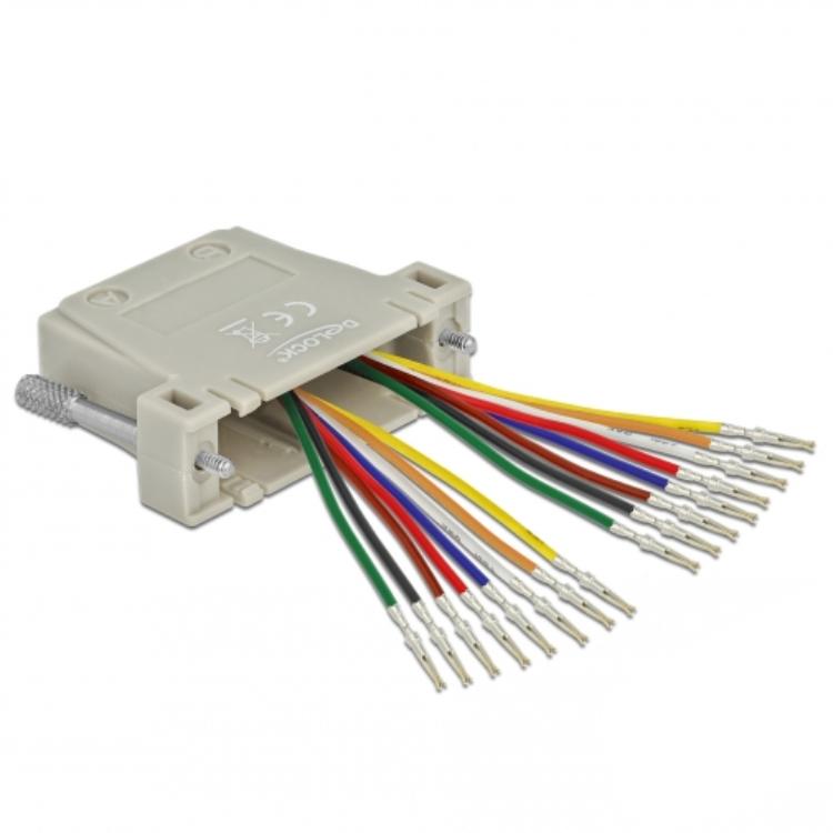 Delock D-Sub HD 44-polige Crimp-Buchse auf 2 x RJ45-Buchse mit Montage