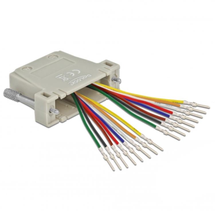 Delock D-Sub HD 44-poliger Crimp-Stecker auf 2 x RJ45-Buchse mit Halte