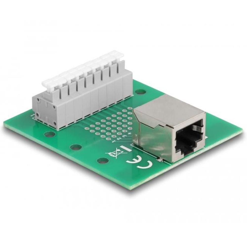 Delock RJ45 Buchse zu Terminalblock mit Drucktaster für Hutschiene -