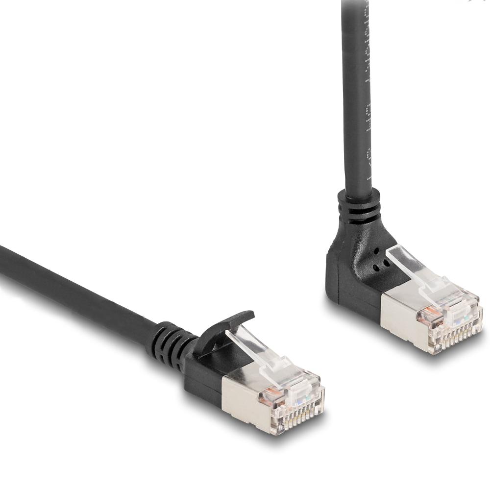 Delock RJ45 Netzwerkkabel Cat.6A S/FTP Slim 90 oben gewinkelt / gerade