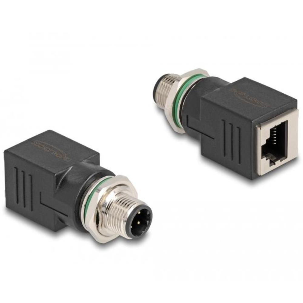 Delock M12 Adapter D-kodiert 4 Pin Stecker zu RJ45 Buchse gerade - Del
