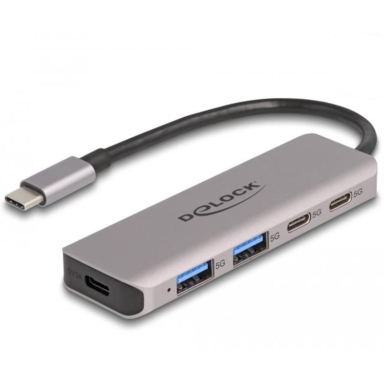 USB Hub. USB C male. 2x USB A, 2x USB C female. 15 cm. - HQ products