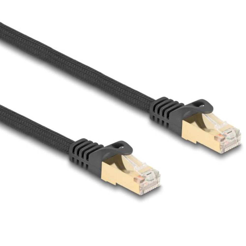 Delock RJ45 Netzwerkkabel mit Geflechtmantel Cat.6A S/FTP Stecker zu S