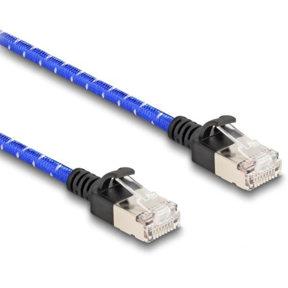 Delock RJ45 Netzwerkkabel mit Geflechtmantel Cat.6A U/FTP Slim 3 m bla