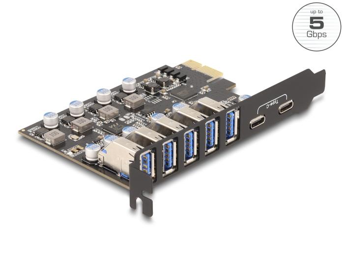 PCIe x1 USB kaart 5Gbps 5x USB-A + 2x USB-C Delock