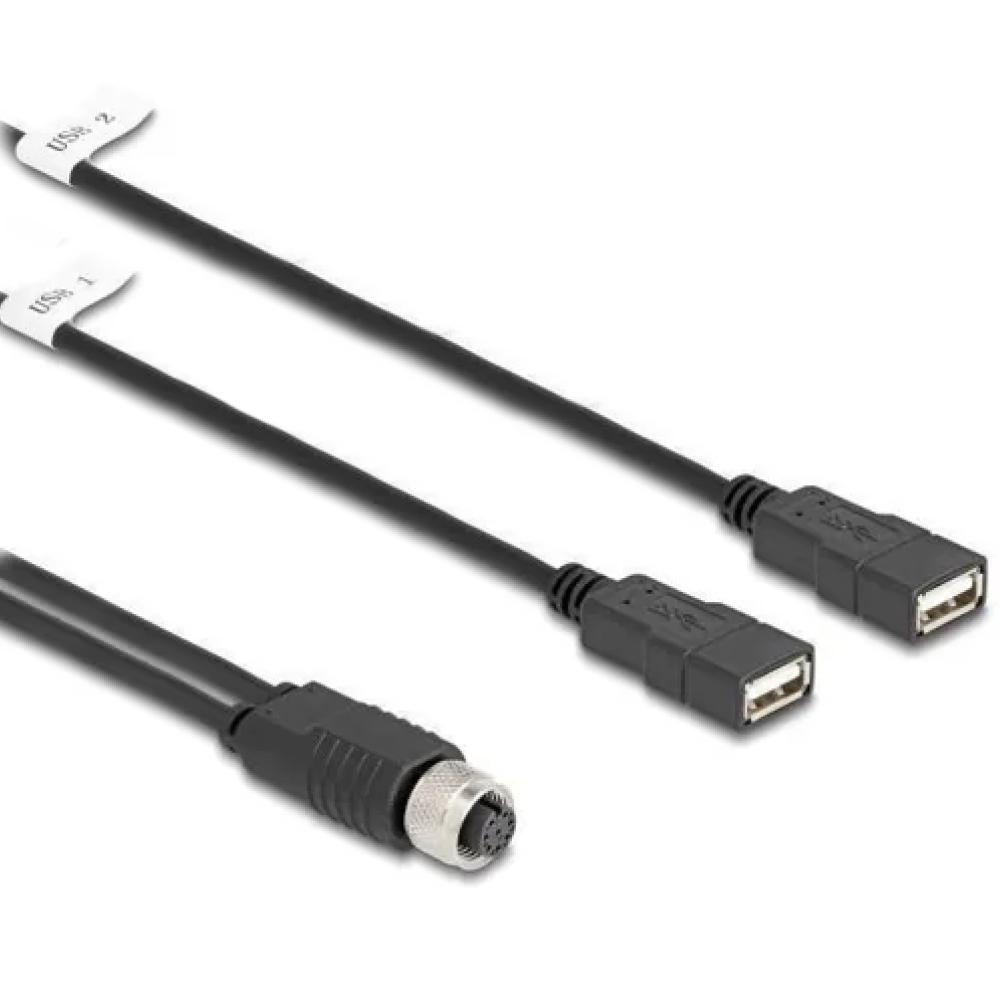 Delock M12 Kabel A-kodiert 8-Pin-Buchse zu 2 x USB 2.0 Typ-A-Buchse 5
