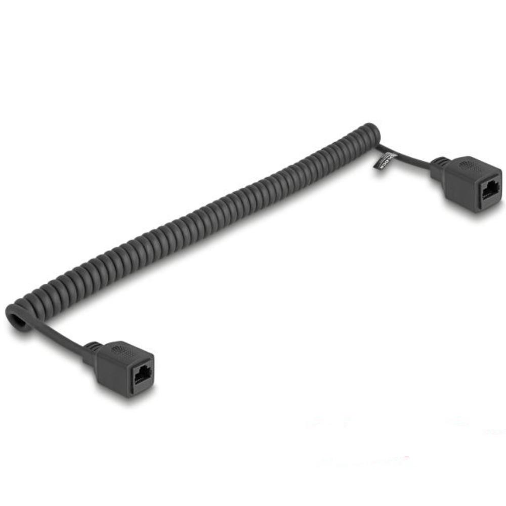Delock RJ45 Spiralkabel Buchse zu Buchse Cat.5e UTP 0,5 m bis 1 m schw