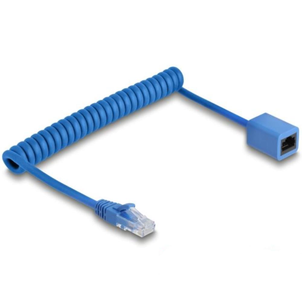 Delock RJ45 Spiralkabel Stecker zu Buchse Cat.6 UTP 0,8 m bis 1,8 m bl