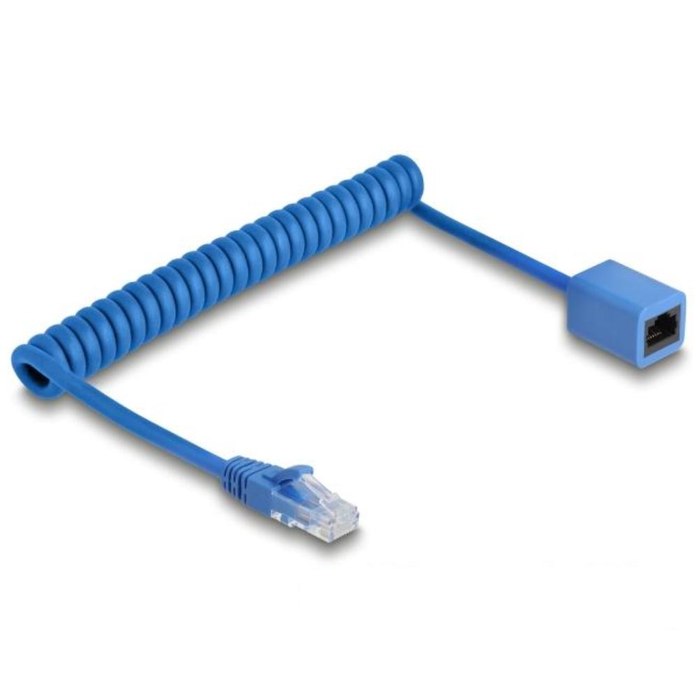 Delock RJ45 Spiralkabel Stecker zu Buchse Cat.6 UTP 0,45 m bis 0,75 m