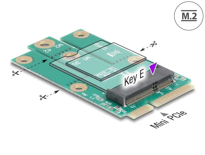 Delock Adapter Mini PCIe Stekker naar M.2 Key E Slot