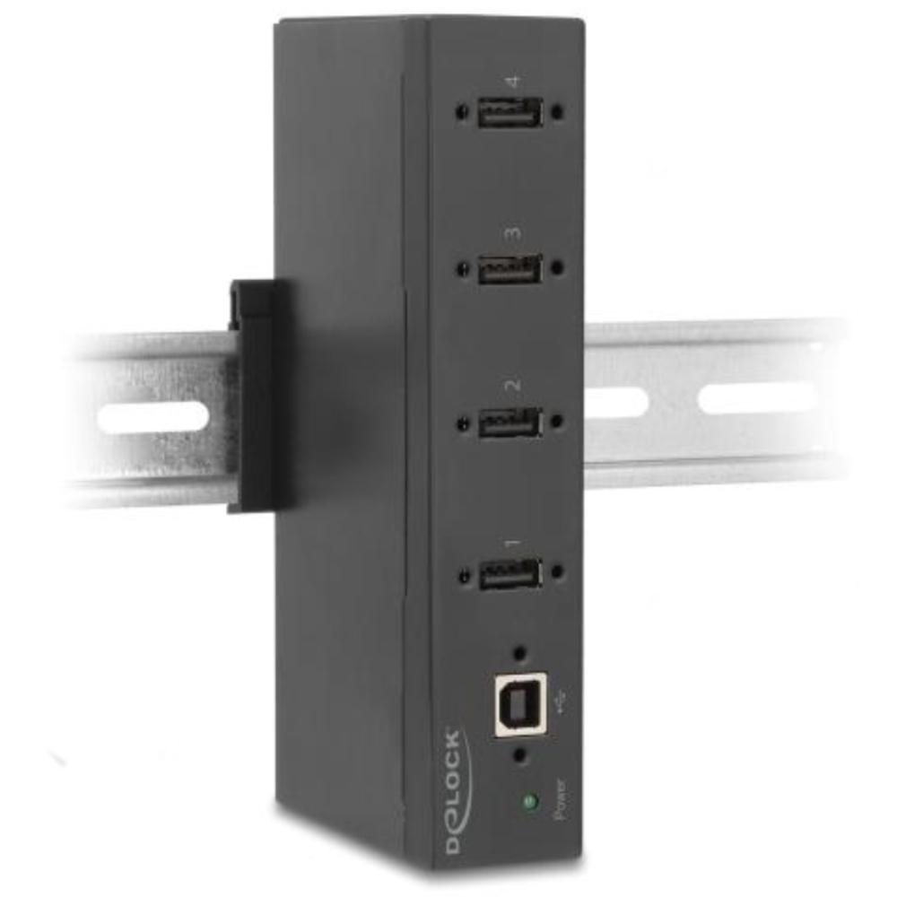 Delock Industrie Hub 4 x USB 2.0 Typ-A mit 15 kV ESD Schutz und Hutsch