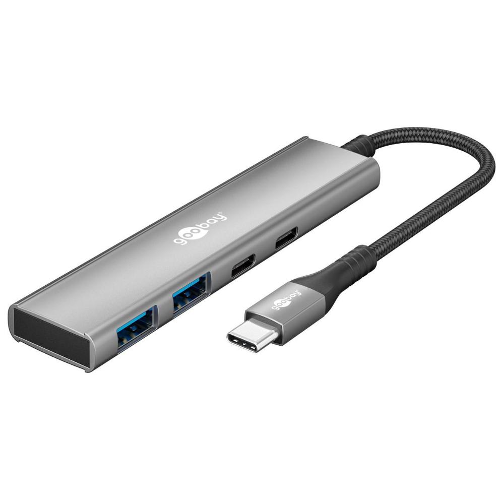 Schlanke 4-Port USB-Hub, USB-C™ zu USB-C™/USB-A, 5 Gbit/s - Goobay