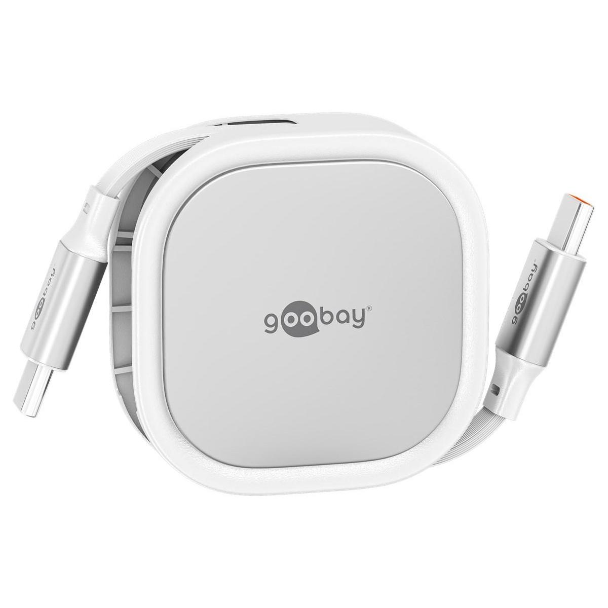 Zelfoprollende USB-C™-kabel, 1 m, wit;zilveren - Goobay