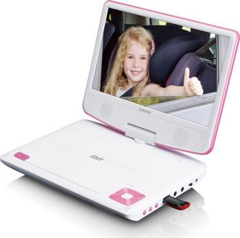Tragbarer 9 DVD-Player mit USB, Kopfhörer und Halterung Rosa / Weiß