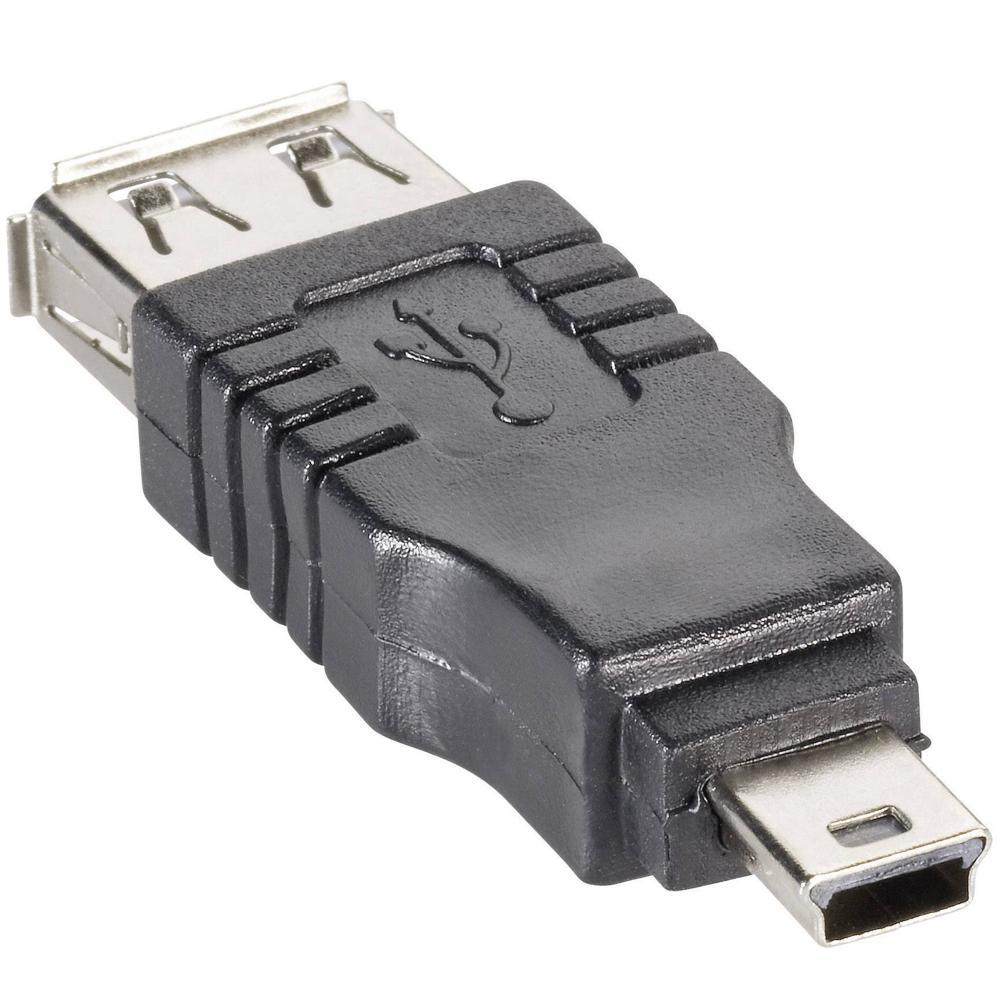 Opvoeding Anemoon vis sneeuw USB Verloop Stekker - Mini USB verloopstekker, Connector 1: USB A female,  Connector 2: 5p mini USB B male.