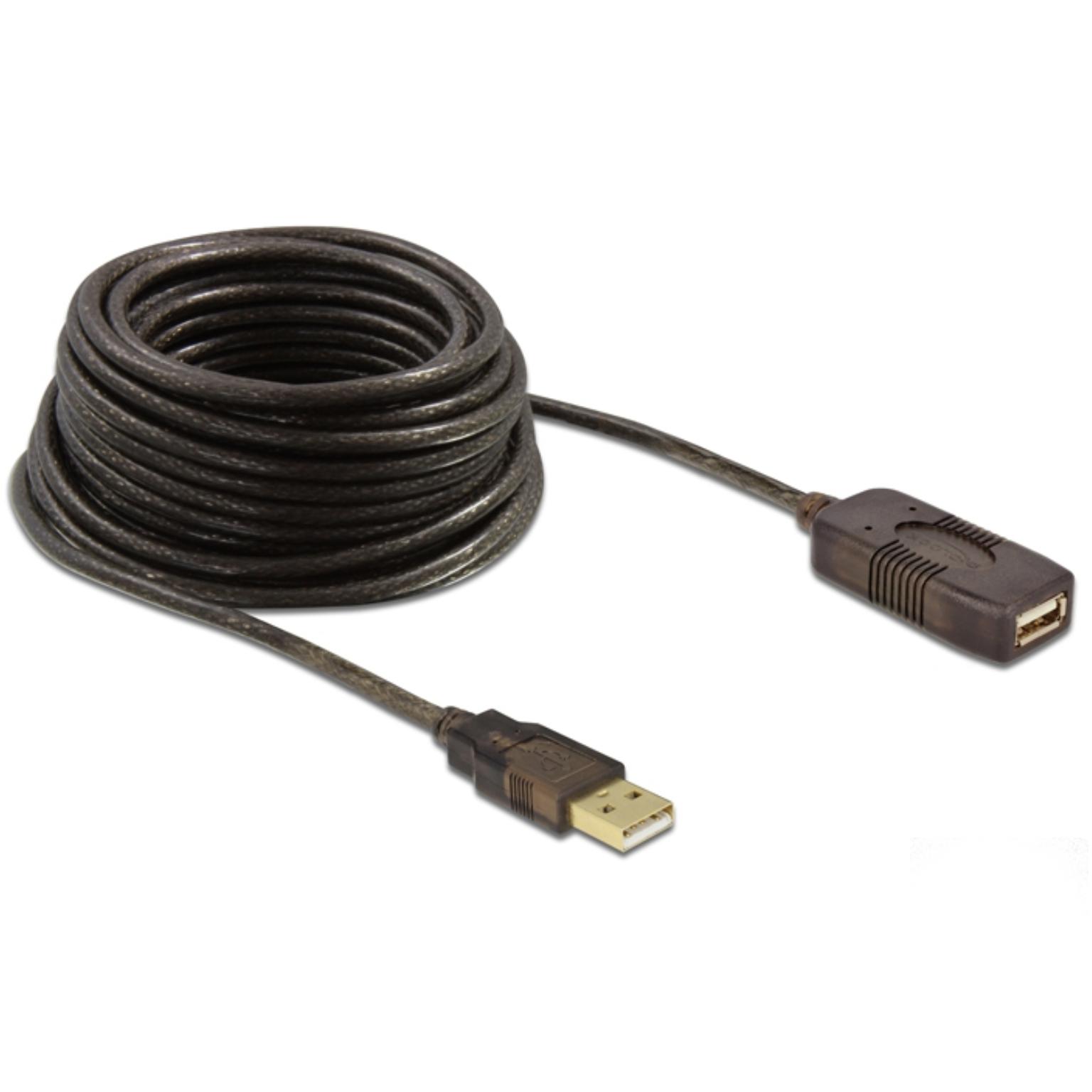 Bij naam Nylon Gorgelen USB 2.0 Verlengkabel + Versterker - USB 2.0 verlengkabel met versterker,  Connector 1: USB A male, Connector 2: USB A female, 15 meter.